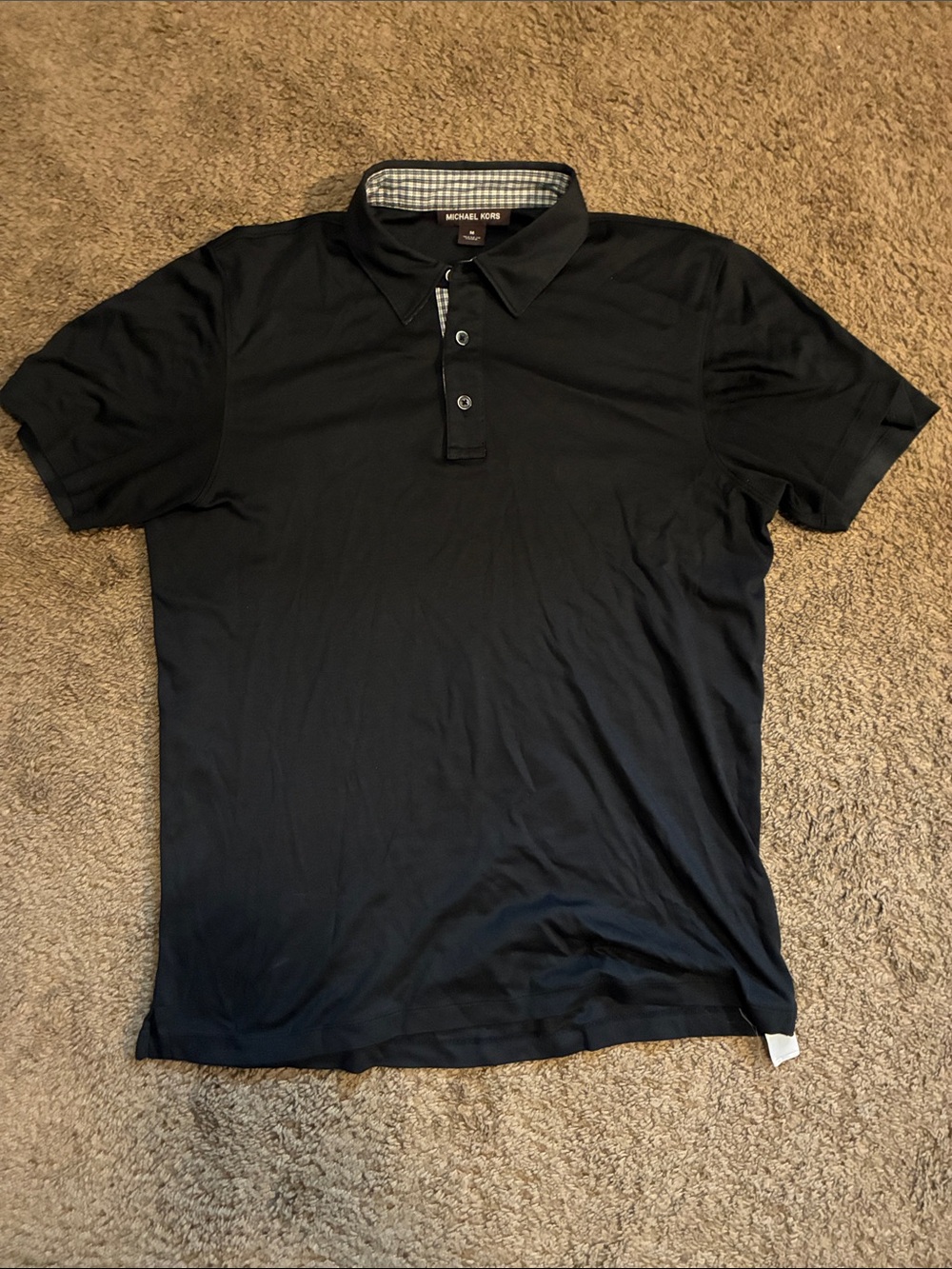 Michael Kors Men's Black Polo with plaid collar